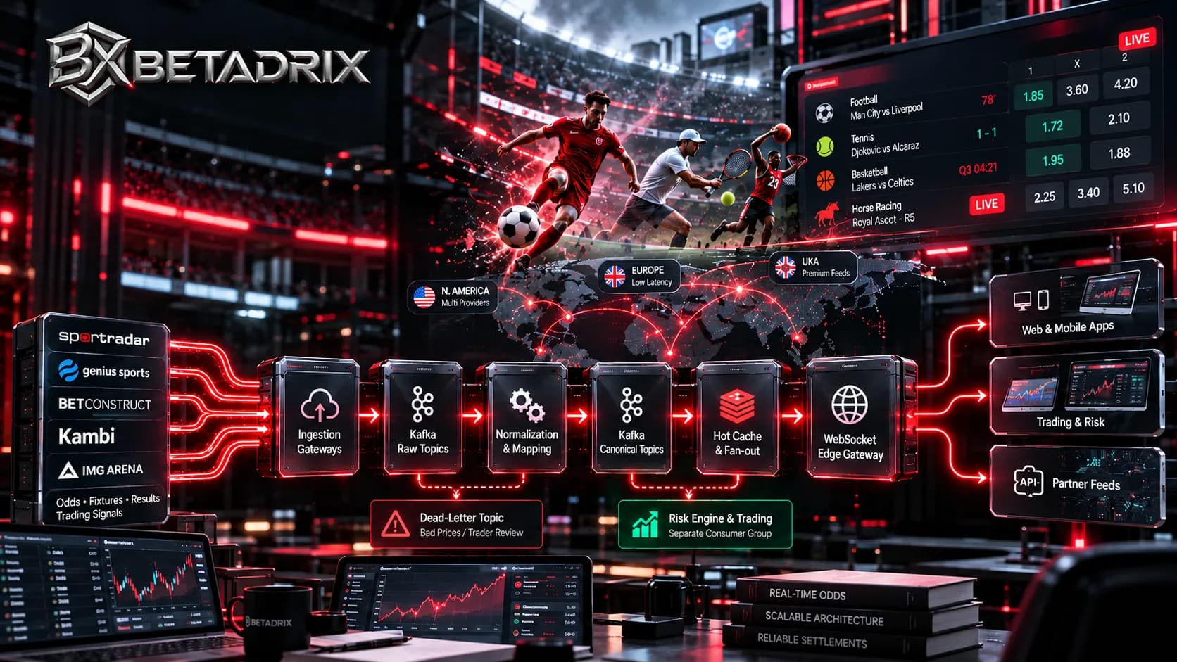 Odds feed integration architecture diagram for a real-time sportsbook
