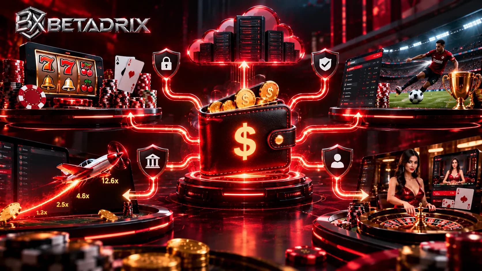 Single-wallet iGaming architecture diagram showing games calling a central wallet and ledger